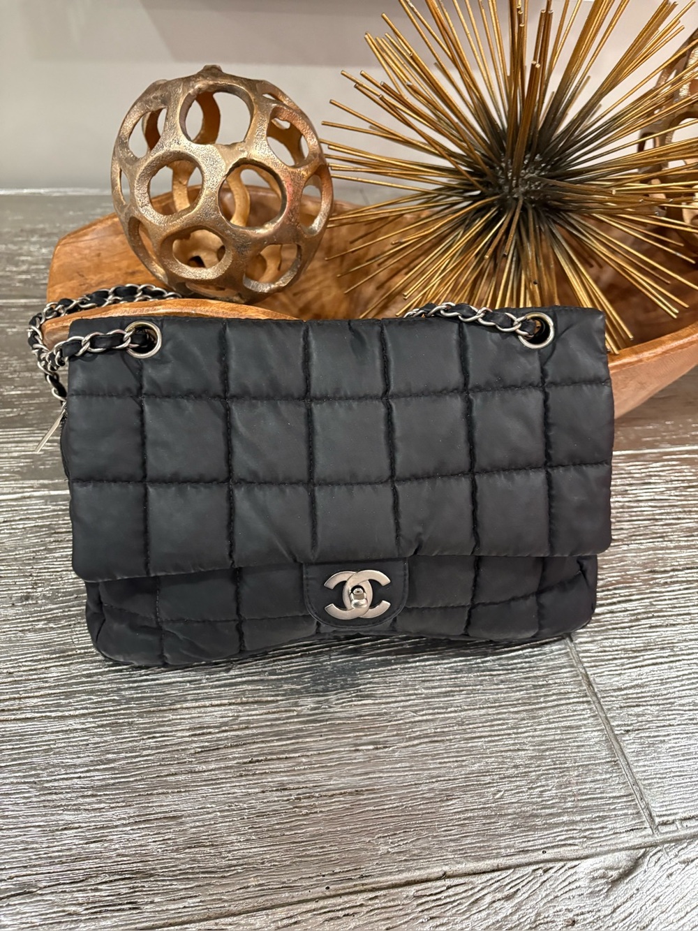 CHANEL Quilted Shoulder Bag in Black with Silver Hardware
